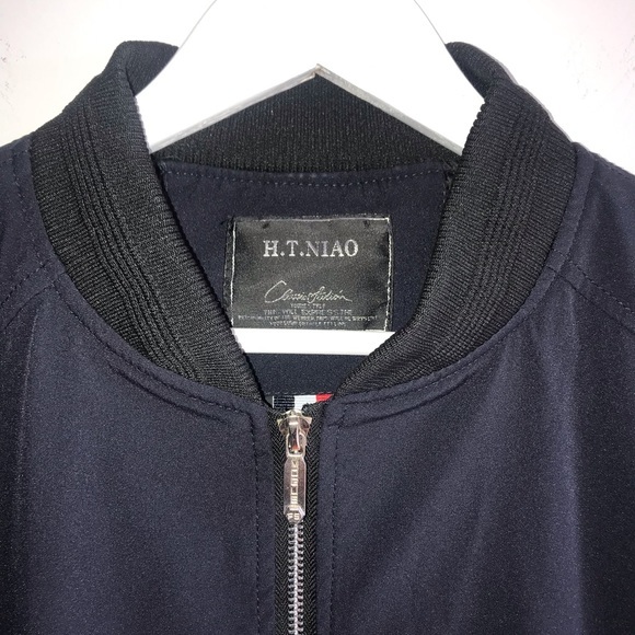 Navy Bomber Jacket with Baseball Collar - Picture 6 of 11